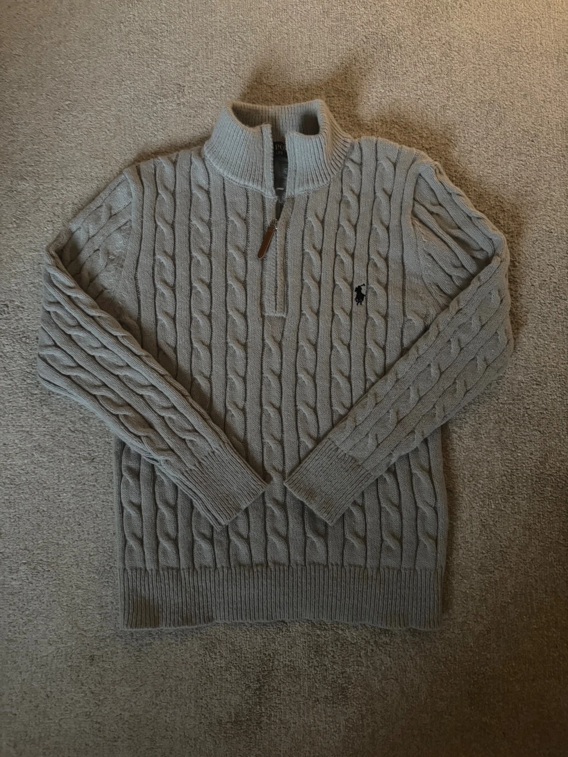 Grå stickad half zip tröja Polo Ralph Lauren