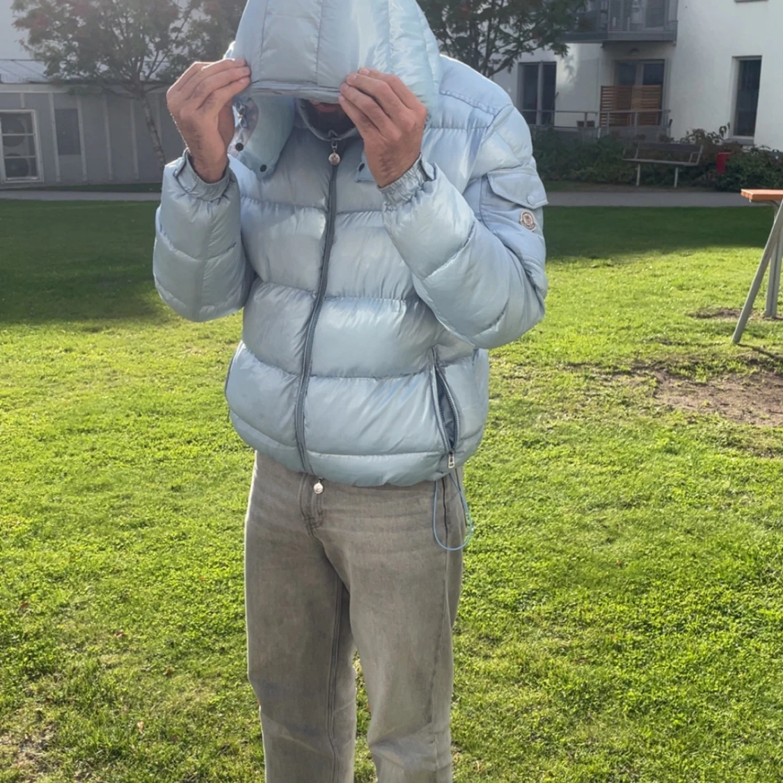 Ljusblå Moncler pufferjacka med huva - 3