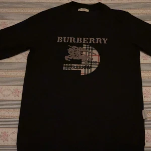 Svart Burberry sweatshirt med brodyr - Svart sweatshirt från Burberry med broderad logga och klassiskt rutig detalj framtill. Långärmad modell med rund hals och extra broderad Burberry-text på ärmen. Snygg och stilren tröja med exklusiv känsla och ikoniskt mönster.