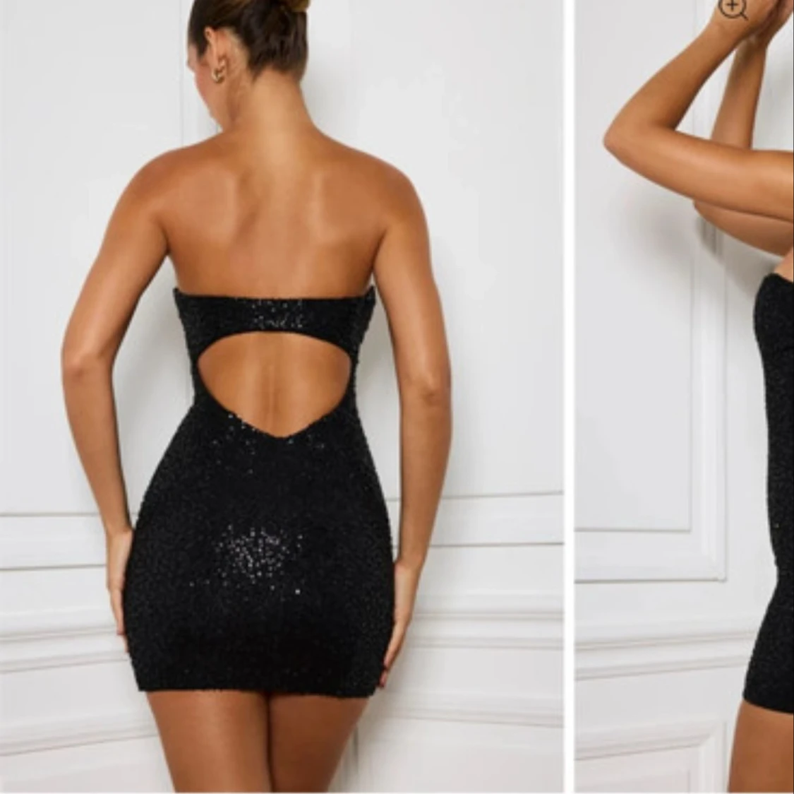 Svart glittrig kort klänning - 1