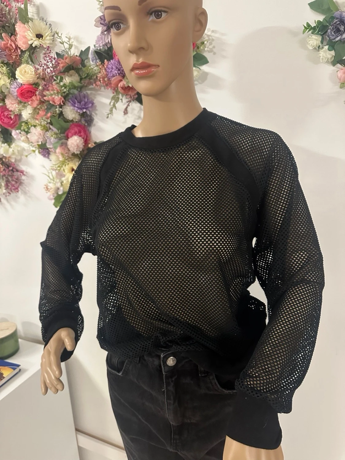 Svart mesh långärmad topp