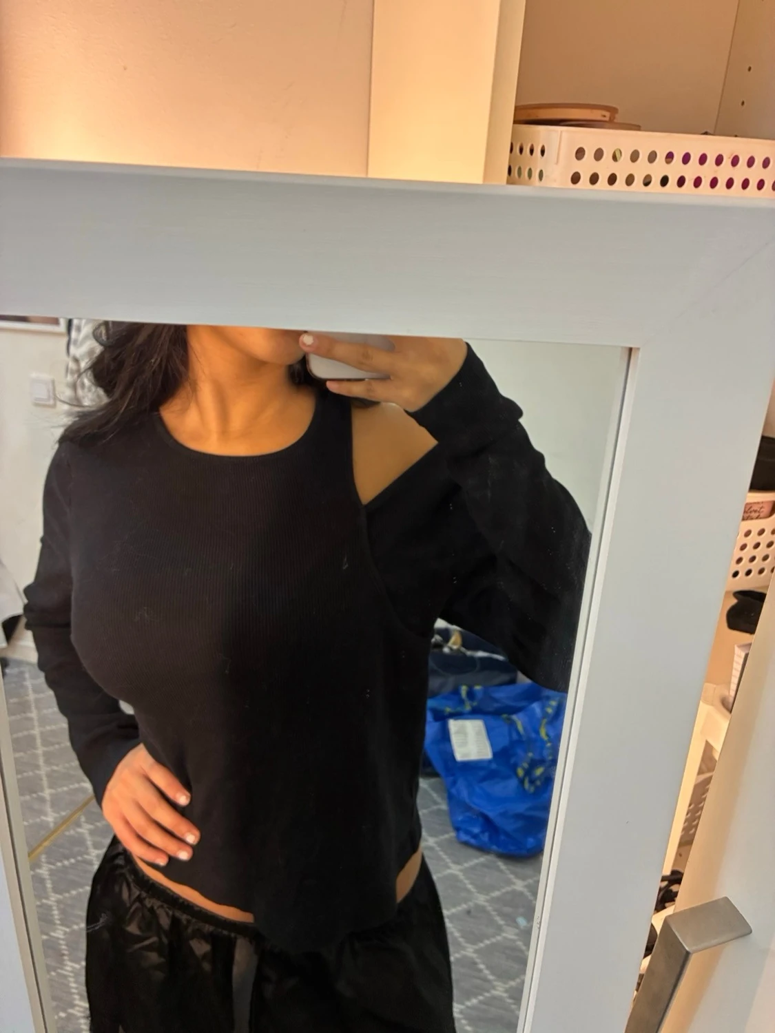 Svart offshoulder ribbad topp