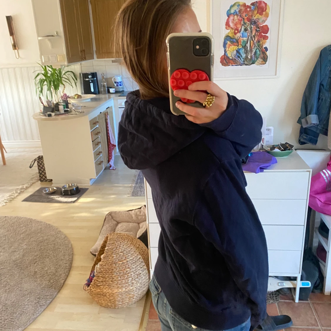 Mörkblå hoodie med dragkedja - 1