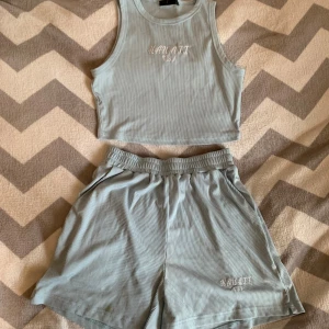 Ljusgrön ribbad croppad linnetopp - Säljer en ljusgrön ribbad croppad linnetopp med broderad text 'HAWAII U.S.A' framtill. Toppen är ärmlös och har en sportig vibe, perfekt för varma dagar. Materialet är mjukt och stretchigt för en bekväm passform.