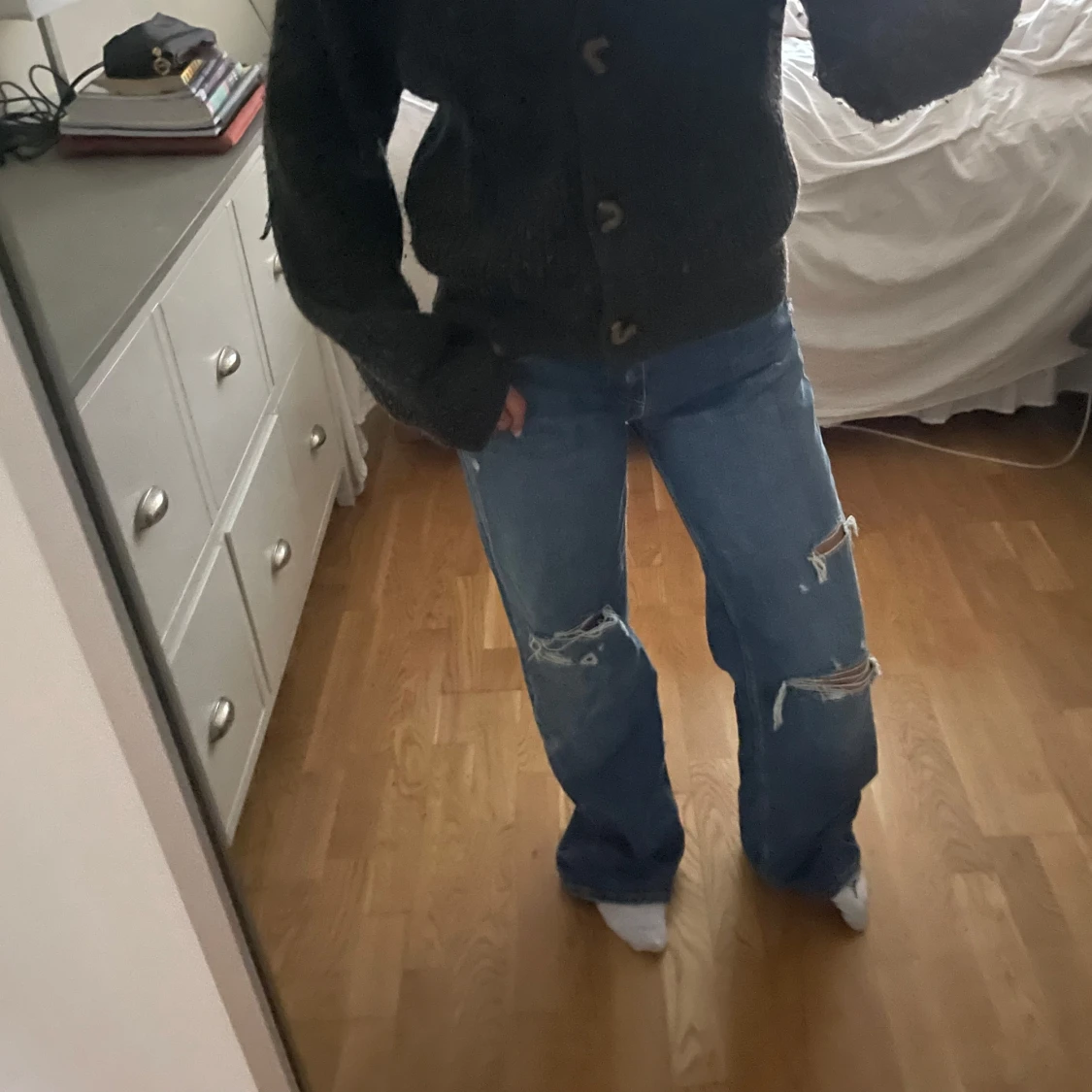 Blå ripped jeans med loose fit - 1