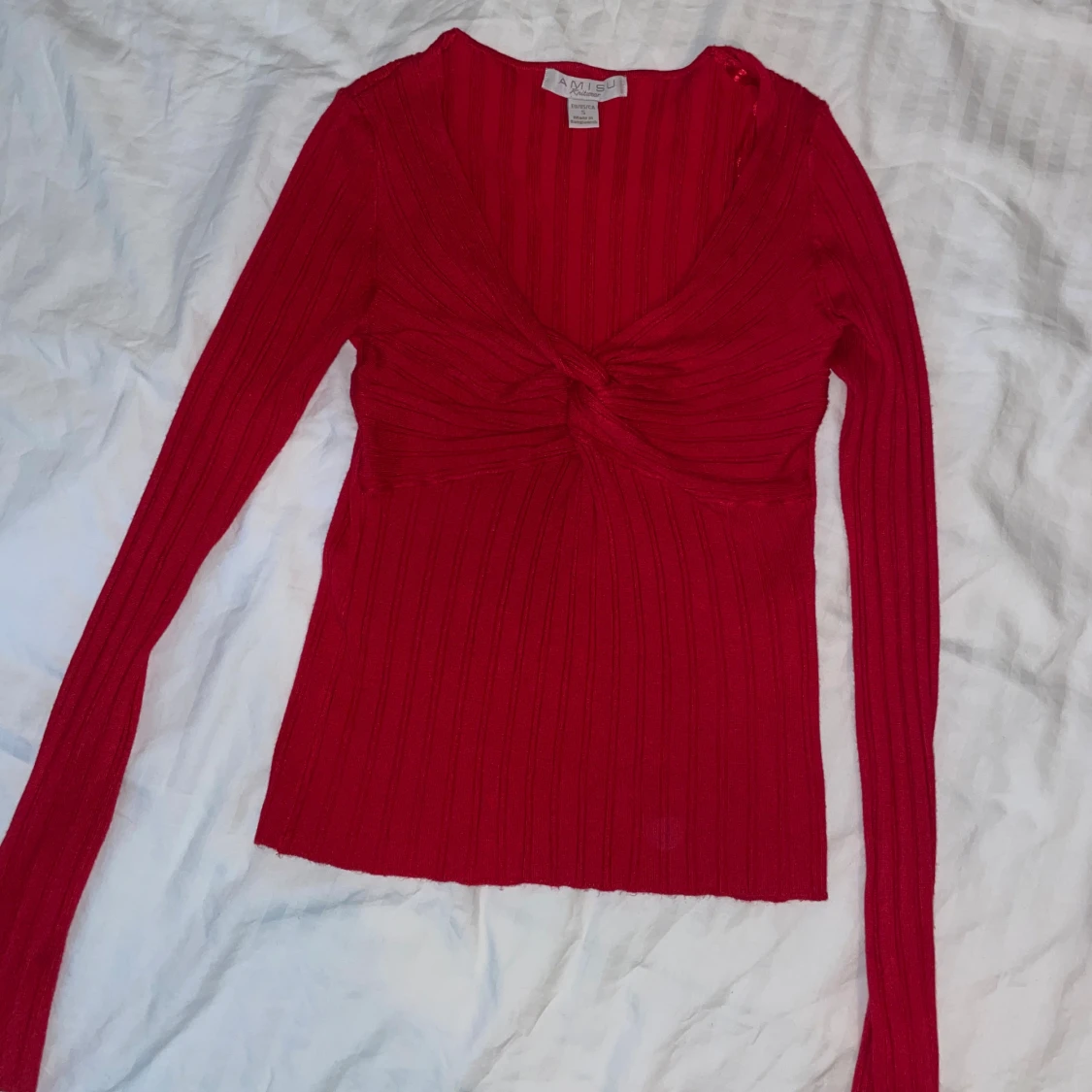 Röd ribbad långärmad topp Amuse - 2