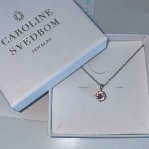 Caroline Svedbom halsband - Supersnyggt halsband från Caroline Svedbom med en rund, ljusrosa kristall som hänger i en tunn silverfärgad kedja. Perfekt för dig som gillar stilrena smycken med en touch av färg. Kommer i original ask.