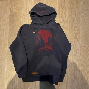 hoodie från Peak Performance - Snygg mörkblå hoodie från Peak Performance med röd tryckt grafik framtill och broderad detalj på huvan. Klassisk känguruficka, dragsko i huvan och mjukt bomullsmaterial.