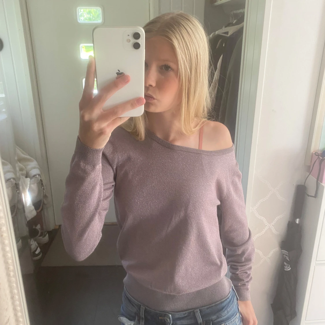 Ljuslila glittrig tröja - 1