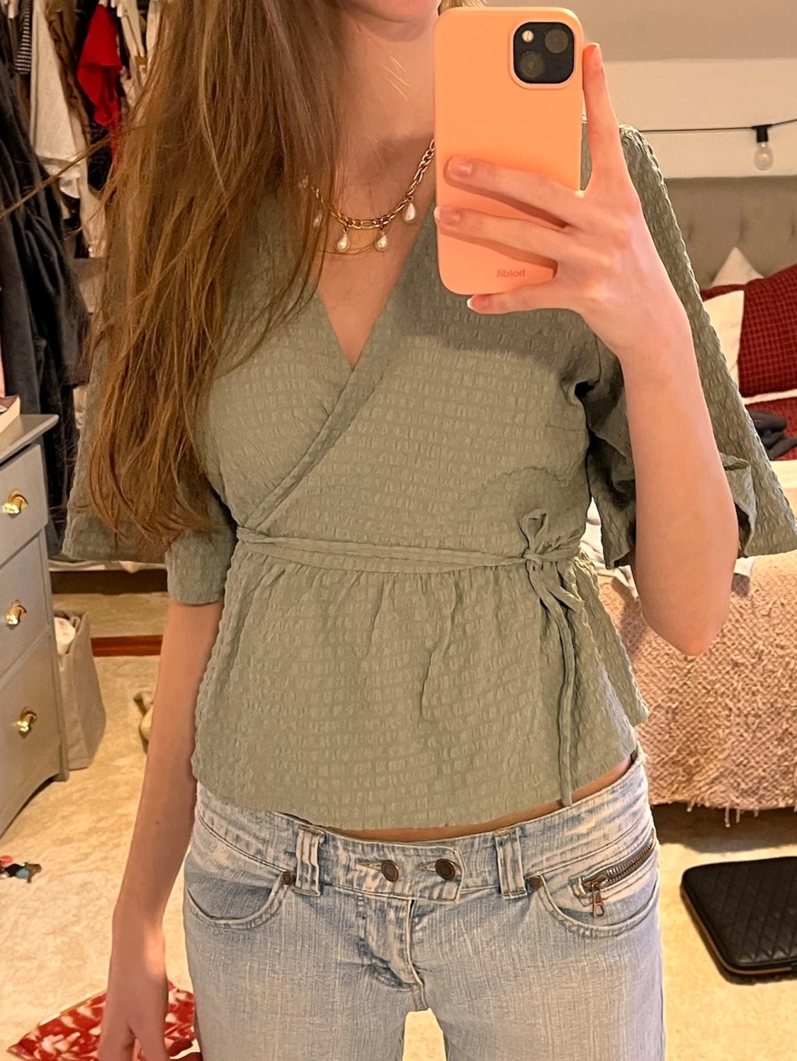 Grön omlottblus med knyt - 2