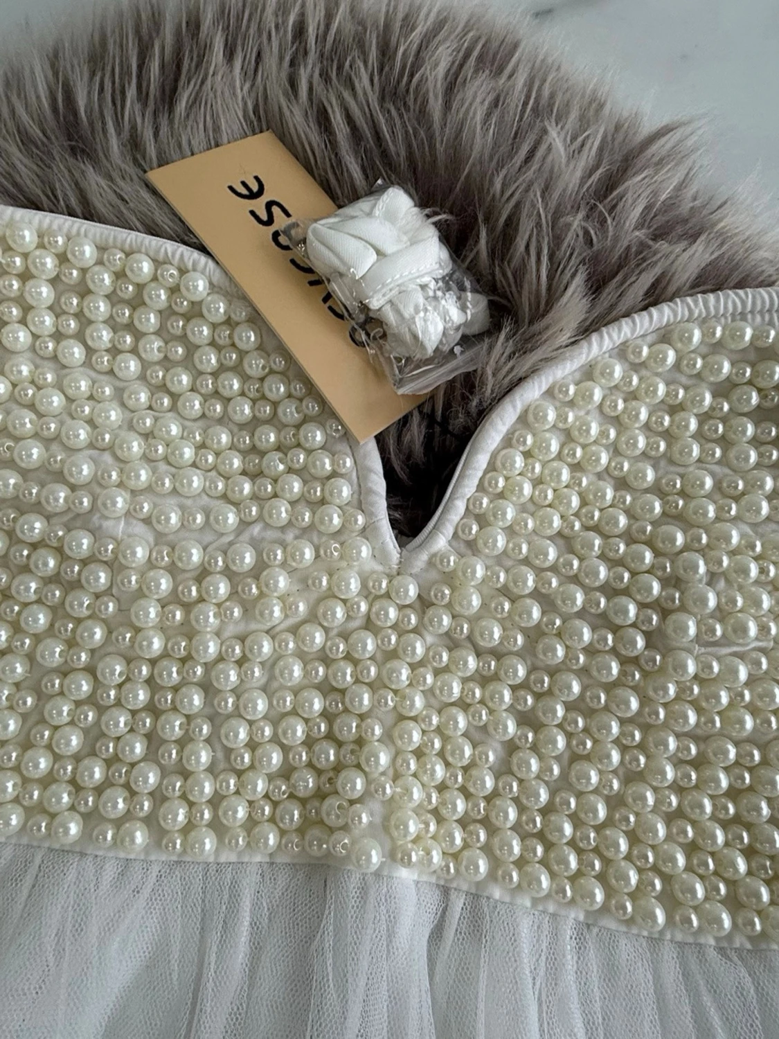 Vit pärlbeströdd kortklänning Reverse - 3