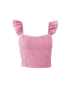 Rutig rosa top med volang - Helt ny, köpte från meet me there för 400kr men var inte riktigt min stil💞