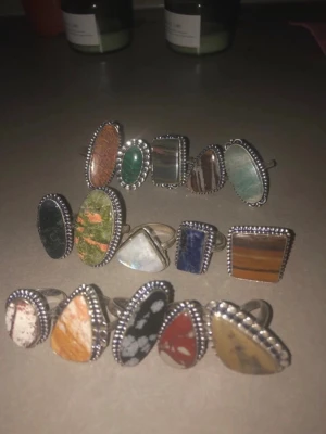 23st rings, real semi-precious stones  - 23st sterling silver patina rings with real semiprecious stones, size 6-10 US