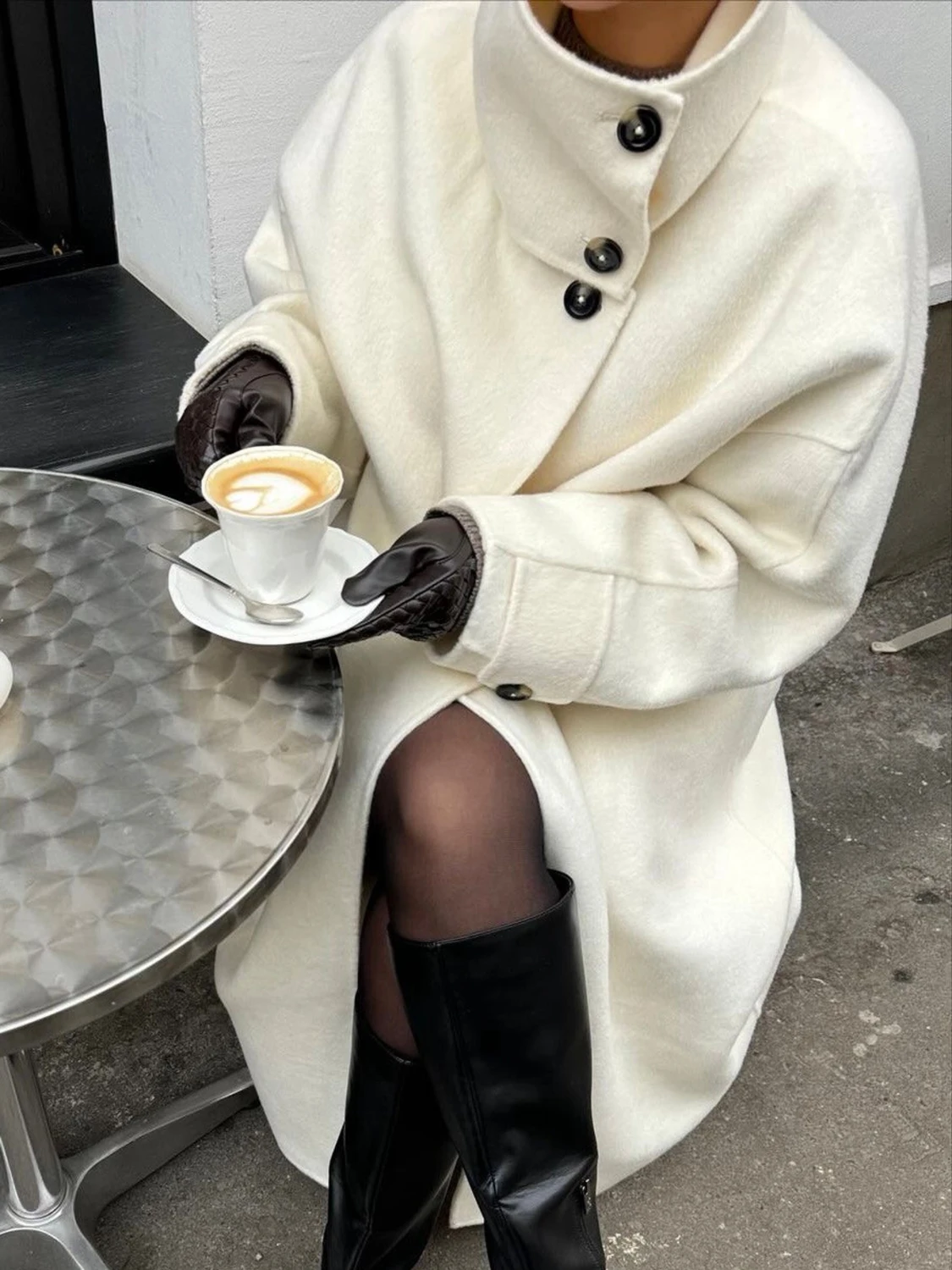 Mango ullkappa med trattkrage - 1