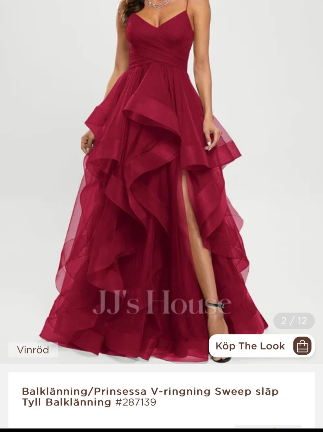 Vinröd balklänning med volanger