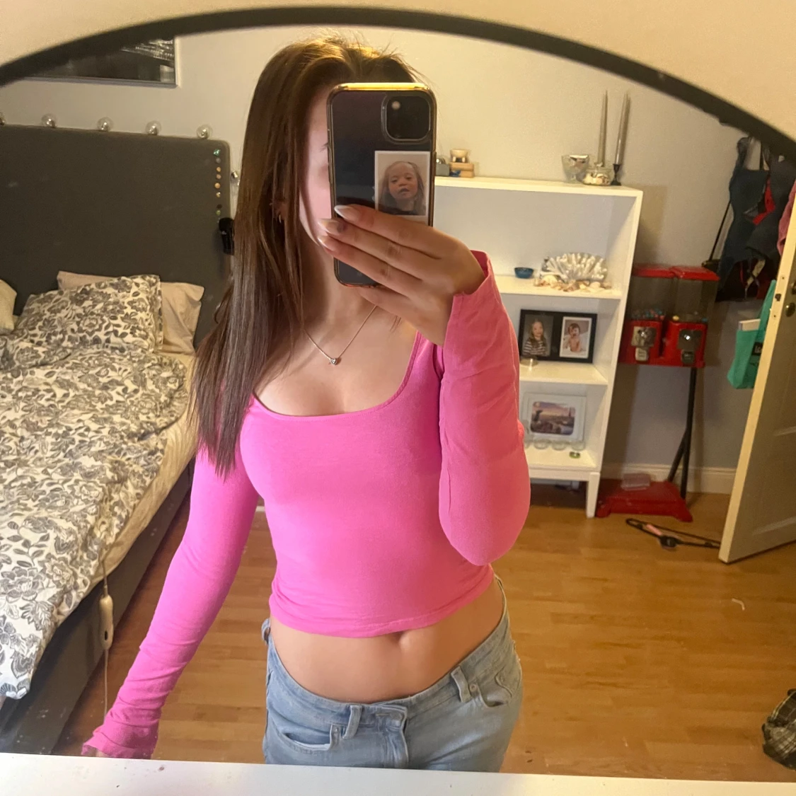 Rosa croppad långärmad topp - 1