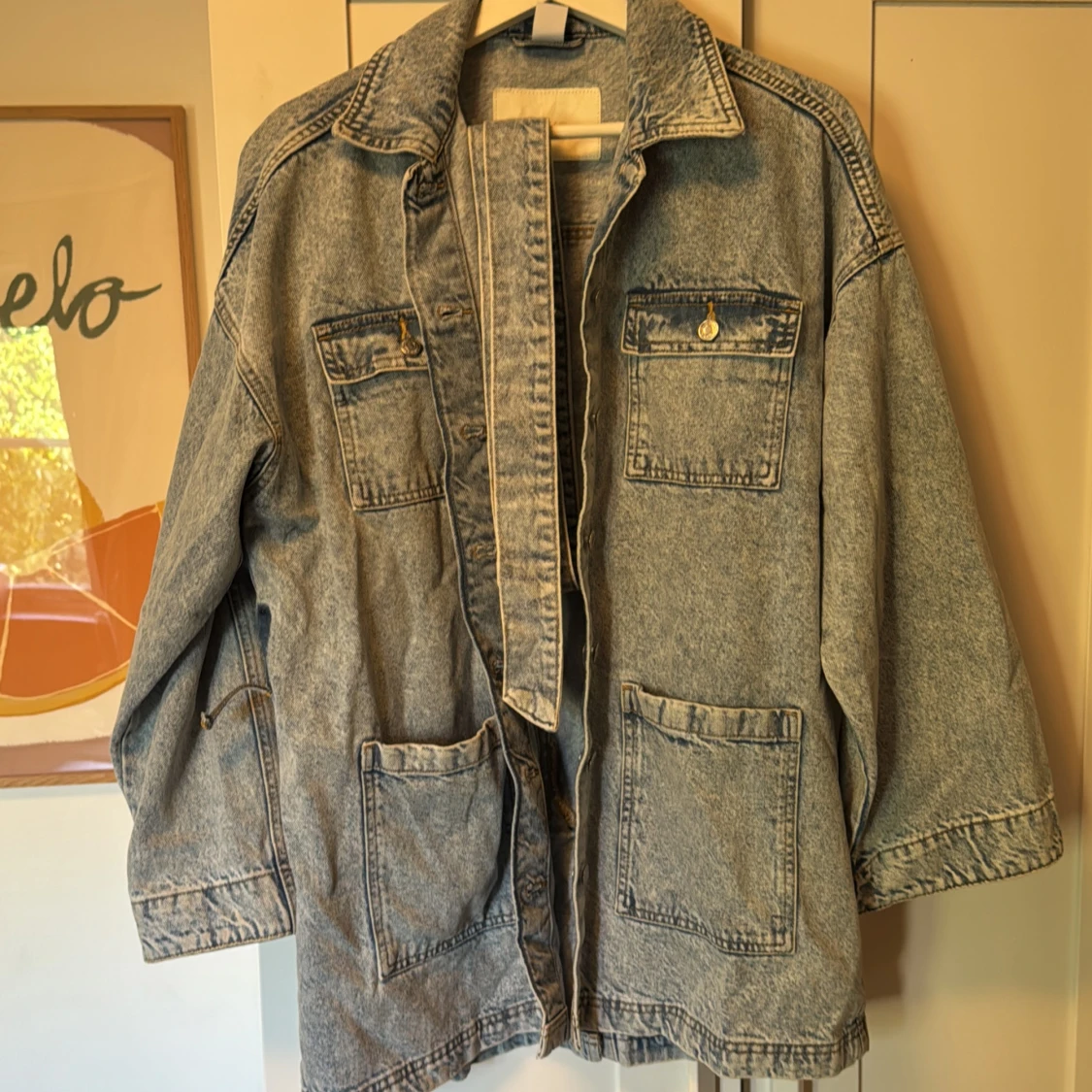 Oversized jeansjacka med bälte - 4