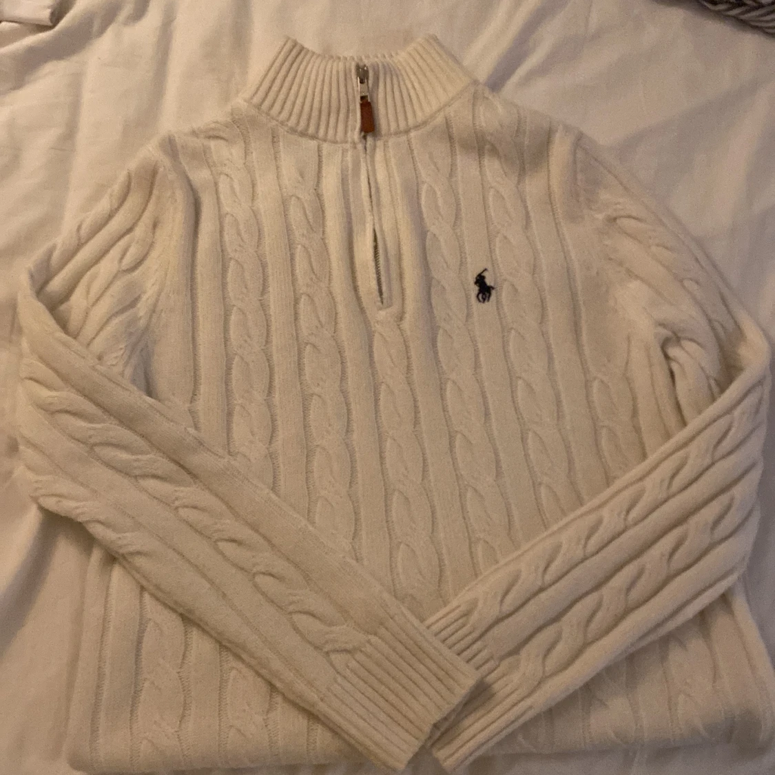 Använd två gånger Vit kabelstickad tröja Polo Ralph Lauren