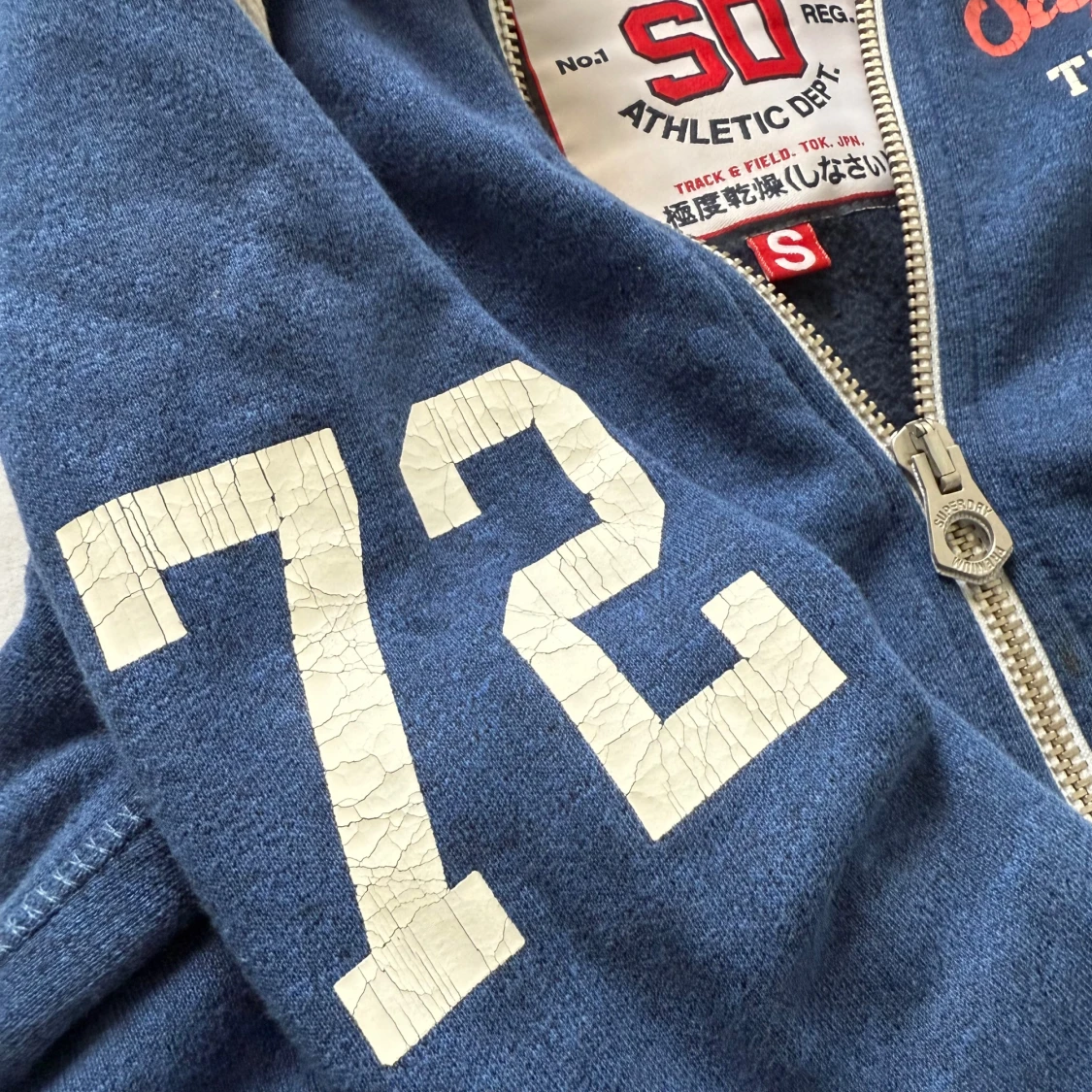 Blå dragkedja hoodie med fodrad pälshuva från Superdry XS/S - 3