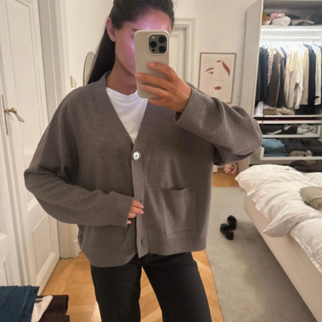 Grå kofta från H&M med fickor - 1