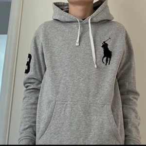 Grå Ralph Lauren hoodie - Säljer en grå hoodie från Polo Ralph Lauren i bra skick. Storlek L men passar M också