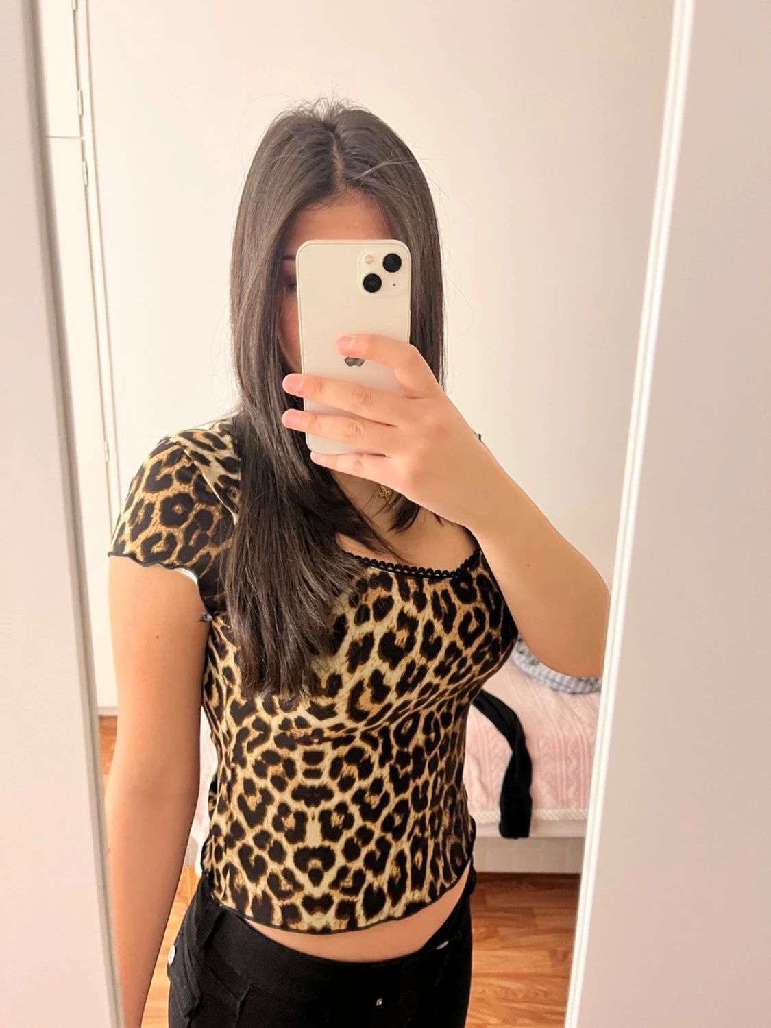 Leopardmönstrad mesh topp