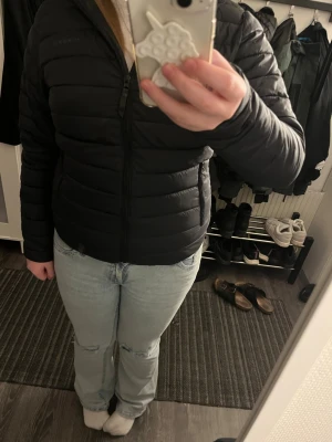 Svart dunjacka från Everest - Säljer en svart dunjacka från Everest med quiltad design och dragkedja framtill. Jackan har en smal passform och hög krage som skyddar mot kyla. Perfekt för kalla vinterdagar och enkel att matcha med olika outfits.