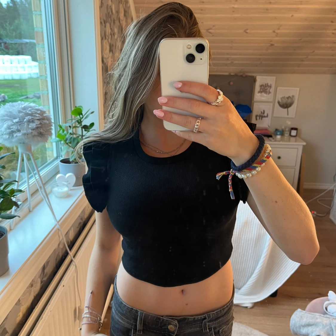 Svart croppad topp med volangärm Zara - 1