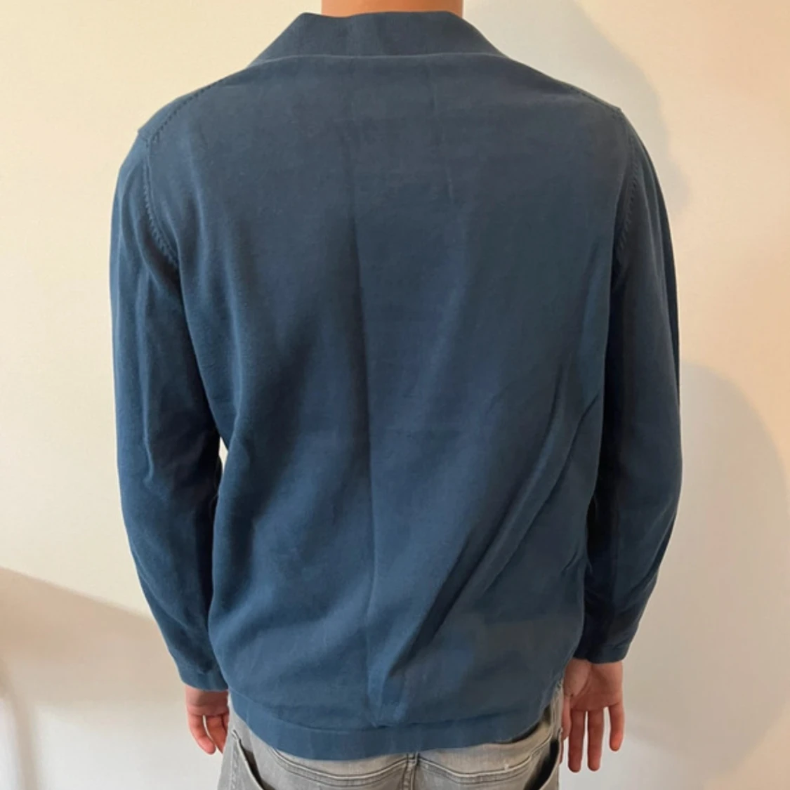 Mörkblå långärmad pikétröja - 2