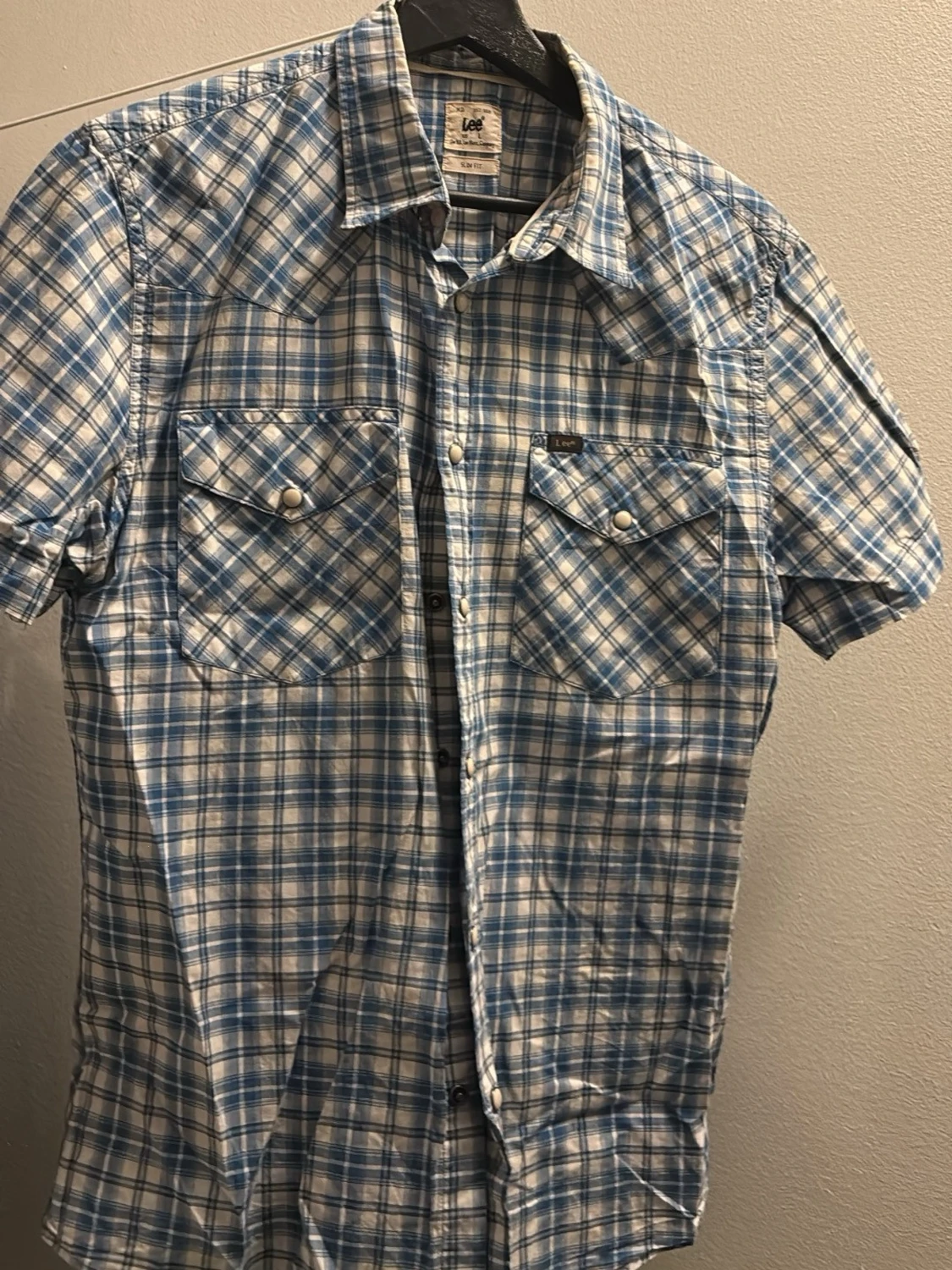 Blårutig kortärmad skjorta från Lee