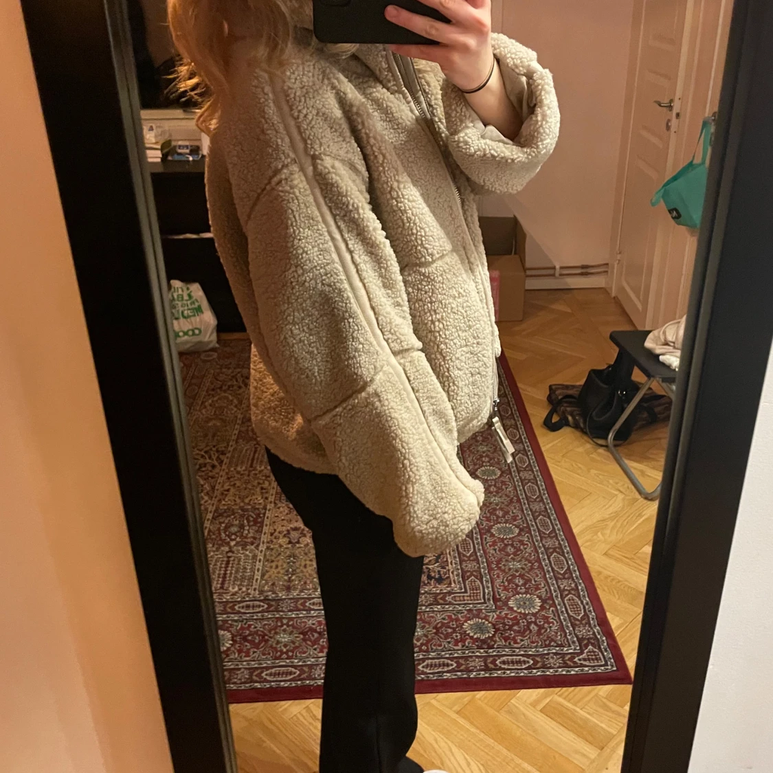 Beige teddyjacka med dragkedja - 1