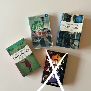 Böcker på svenska - Säljer följande böcker på svenska:   - Förr eller senare exploderar jag. John Green. 30kr  - Livet efter dig. Jojo Moyes. 30kr  - Toner i natten. Jojo Moyes. 30kr  - Daisy Jones and the six. Taylor Jenkins Reid. SÅLD    Alla tre för 75kr.  