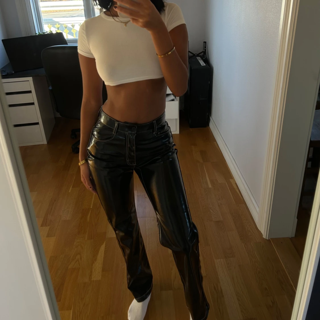 Svarta läder byxor  - 90