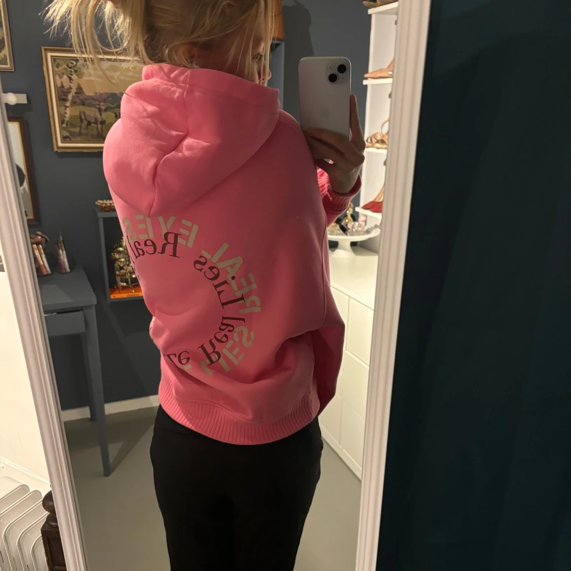 Rosa hoodie med tryck - 90