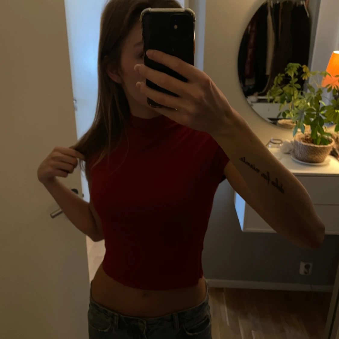 Röd croppad topp - 90