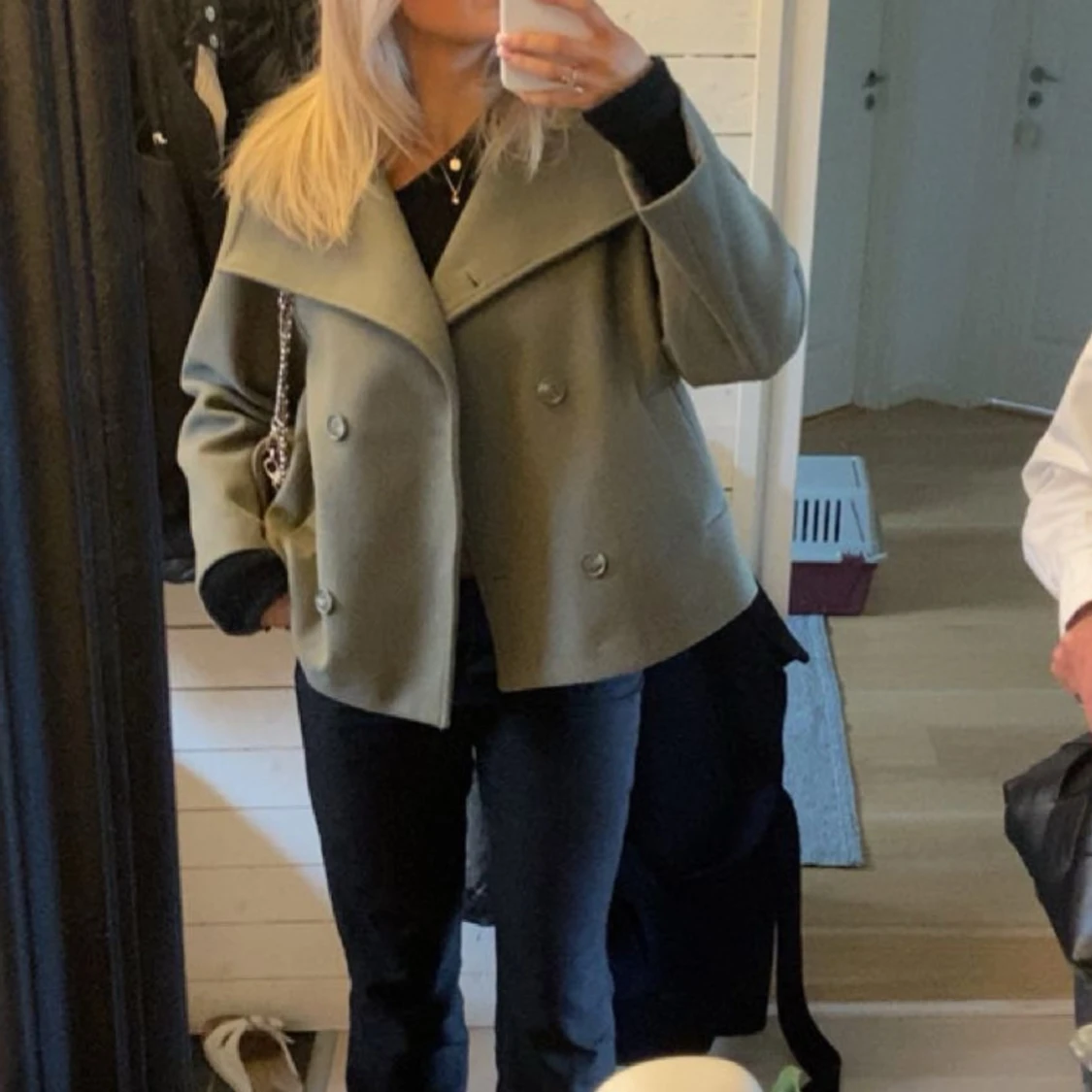 Grön kappa med dubbelknäppning - 90