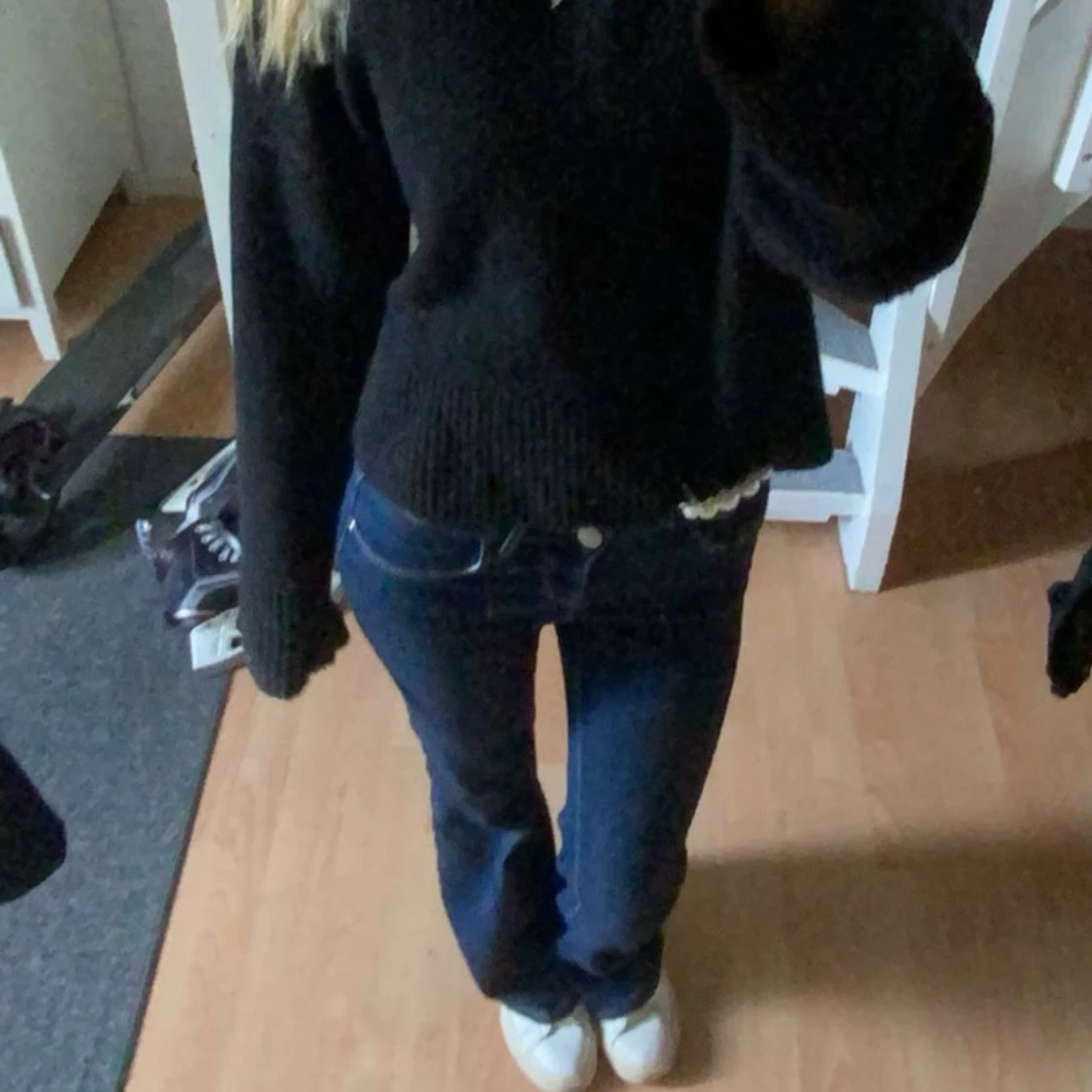 Mörkblå bootcut jeans - 91