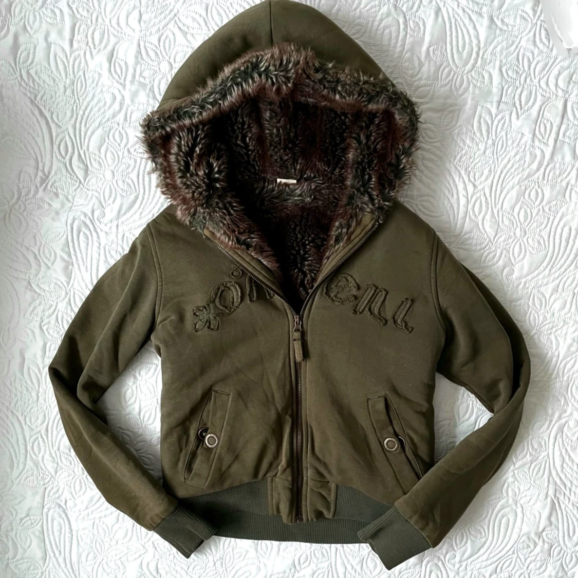 Vintage zipup hoodie med päls