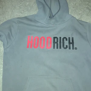 Grå hoodie från Hoodrich - Snygg grå hoodie från Hoodrich med tryck i rött och svart på bröstet. Den har en klassisk design med justerbar huva och en stor ficka framtill. Perfekt för en avslappnad stil.