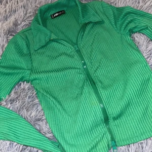Grön ribbad tröja med dragkedja - Säljer en snygg grön ribbad tröja. Den har en dragkedja framtill och långa ärmar, perfekt för både vardag och fest. Tröjan är i bra skick och passar perfekt till höstgarderoben. 💚