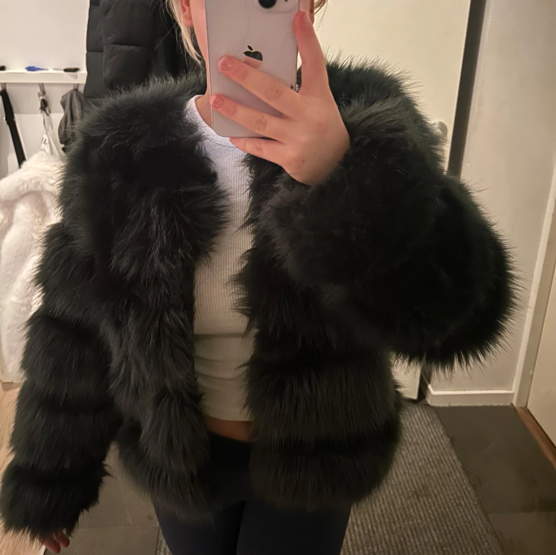 Svart/ mörkgrön pälsjacka - 90