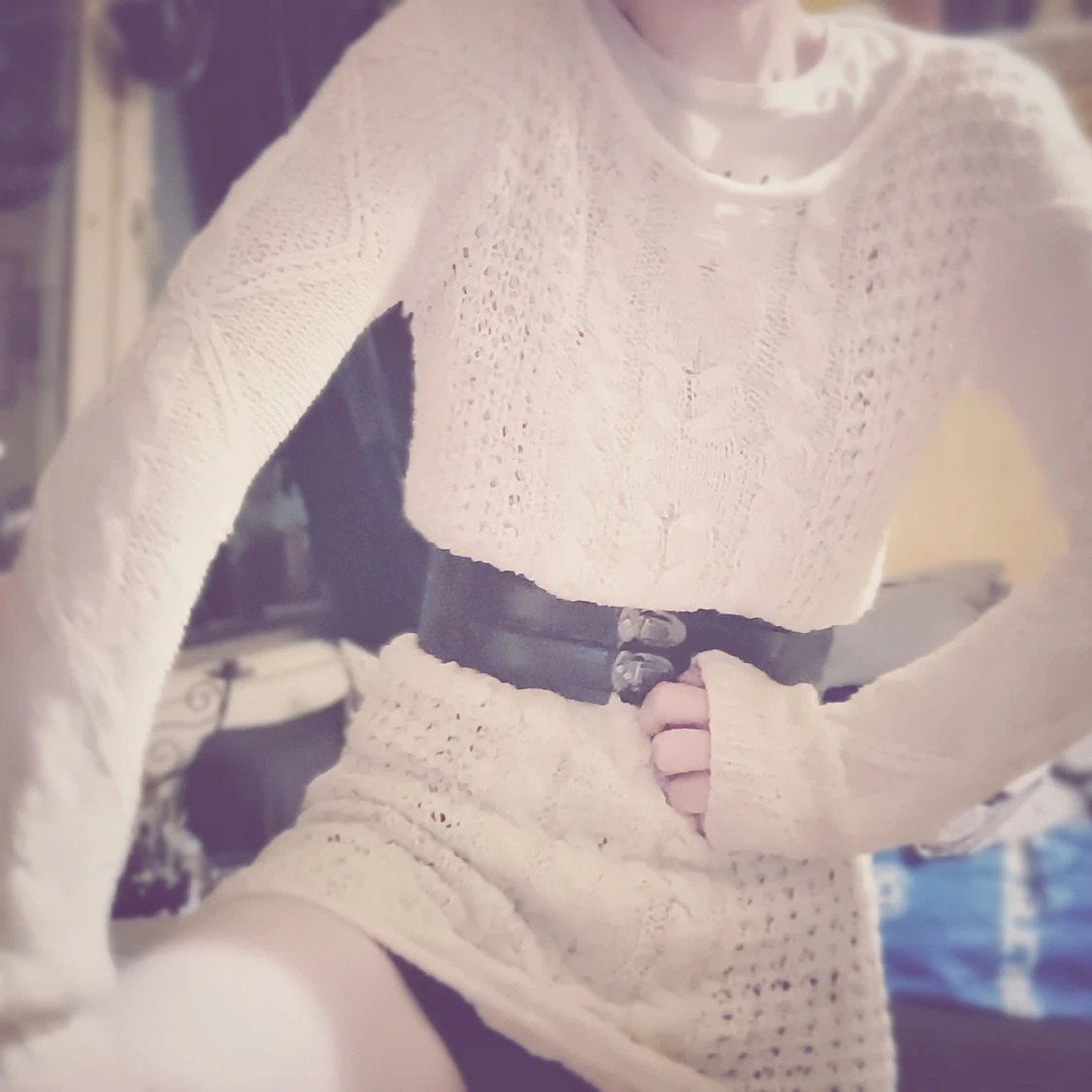 Super mysig och stilren Vit stickad lång tröja  - 4