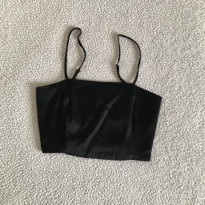 ZARA svart croptop i satin med stretch - Otroligt snygg och elegant crop-topp i satin från ZARA. Aldrig använd. Dold dragkedja i sidan och stretch på baksidan.