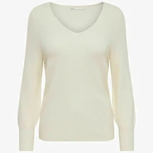 Vit stickad tröja -  Säljer en superfin krämvit stickad tröja från Only. Den har en v-ringad hals och långa ärmar, perfekt för både höst och vinter. Köptes för 399🩷