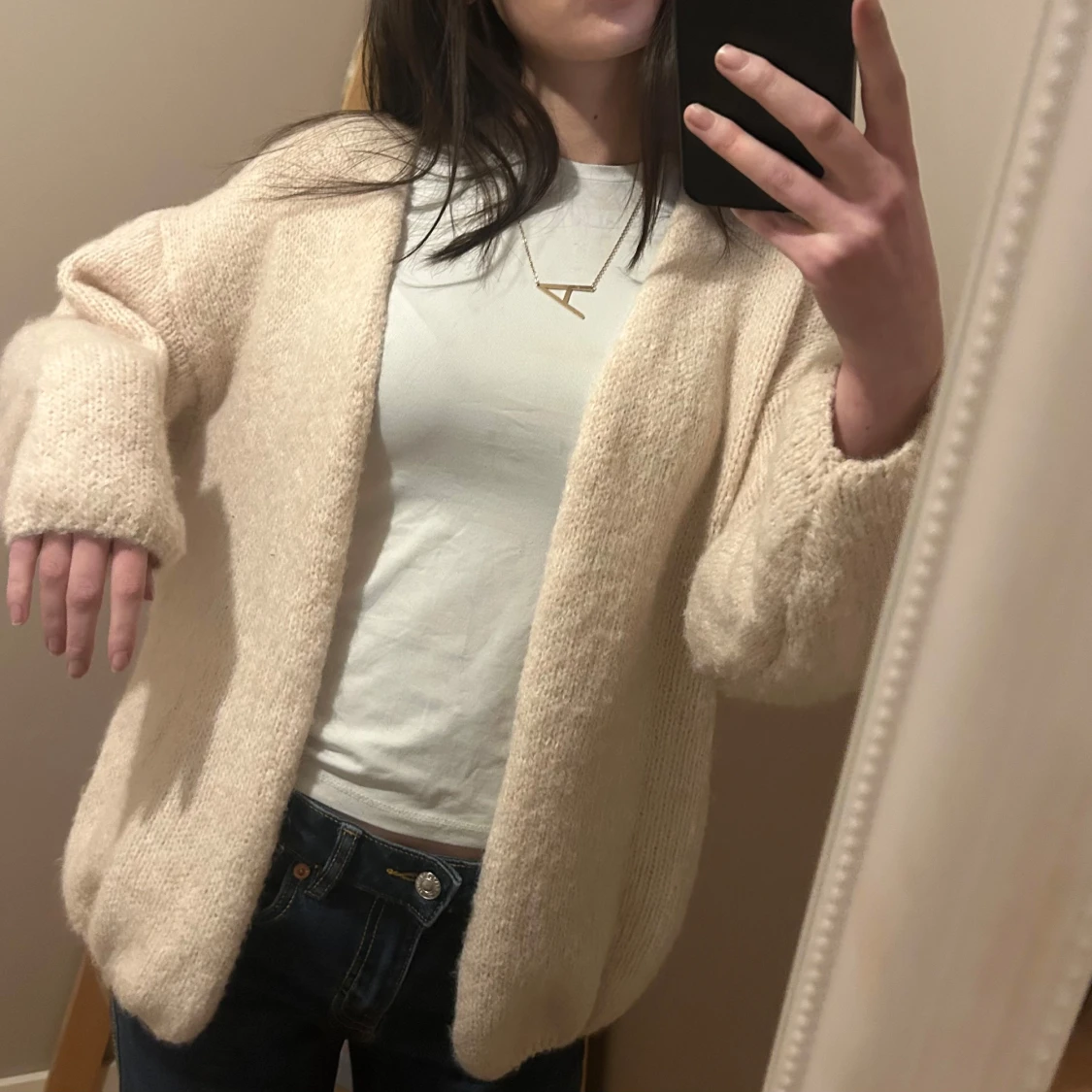 Beige stickad kofta - 2