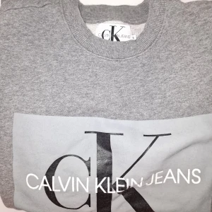 Grå sweatshirt från Calvin Klein - Säljer en stilren grå sweatshirt från Calvin Klein med stort CK-logotyptryck på framsidan. Garderobsrensning så kika gärna på övriga auktioner.