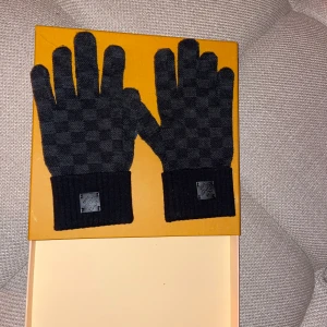 Svarta handskar från Louis Vuitton - Snygga svarta handskar från Louis Vuitton med ett diskret rutmönster. De har ribbstickade muddar och en liten logotypdetalj. Perfekta för att hålla stilen i kallare väder.