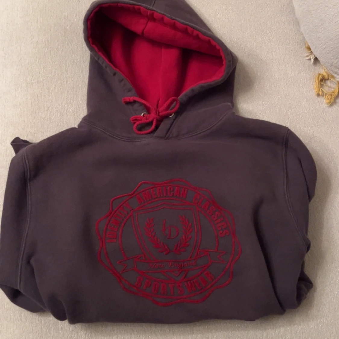 Mörkbrun identity hoodie med rött tryck - 90