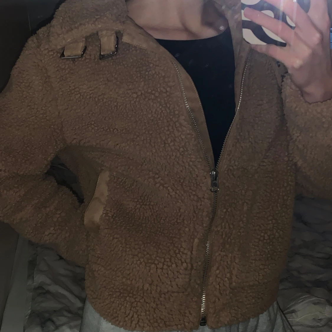 Beige teddyjacka med dragkedja - 90