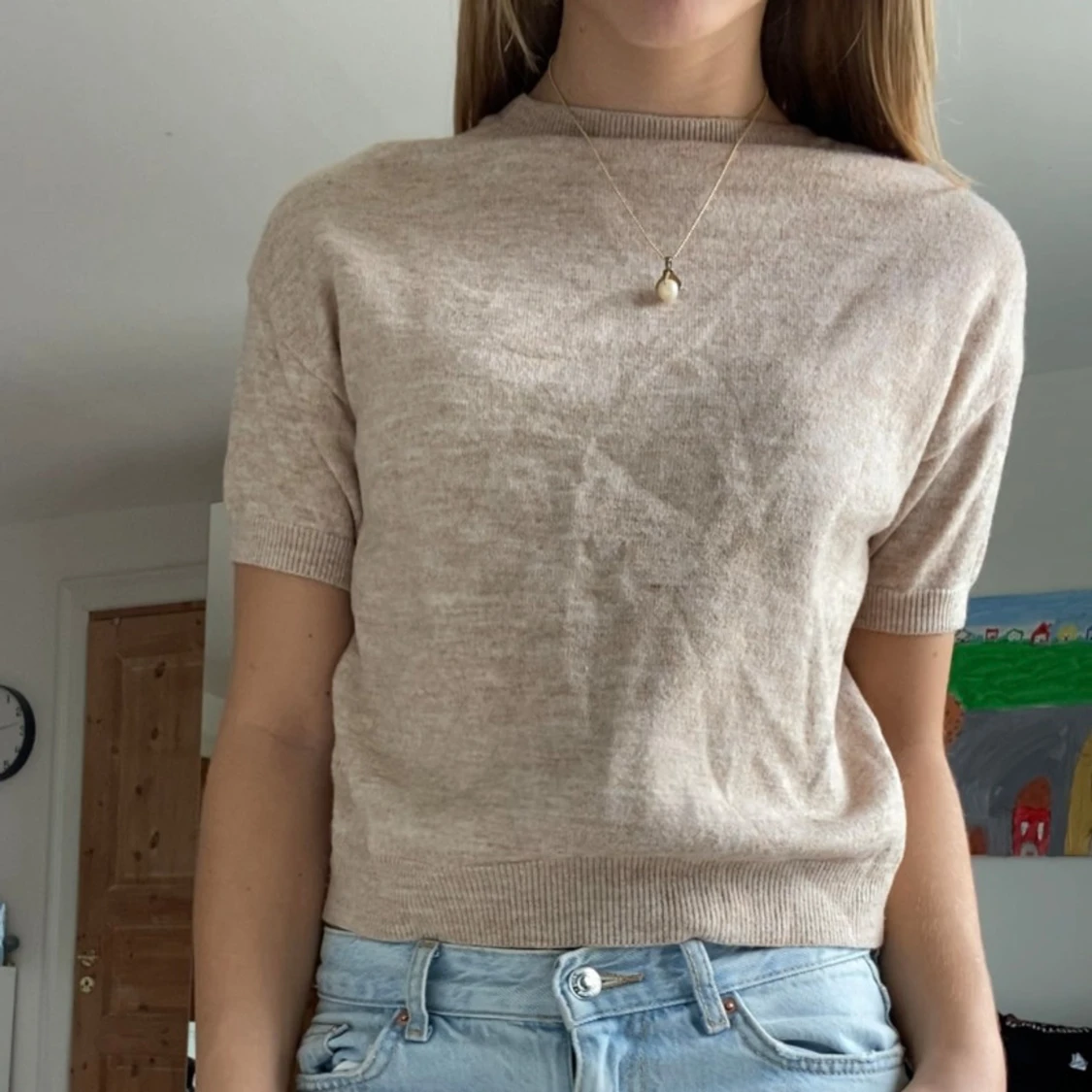 Kortärmad stickad tröja  - 90